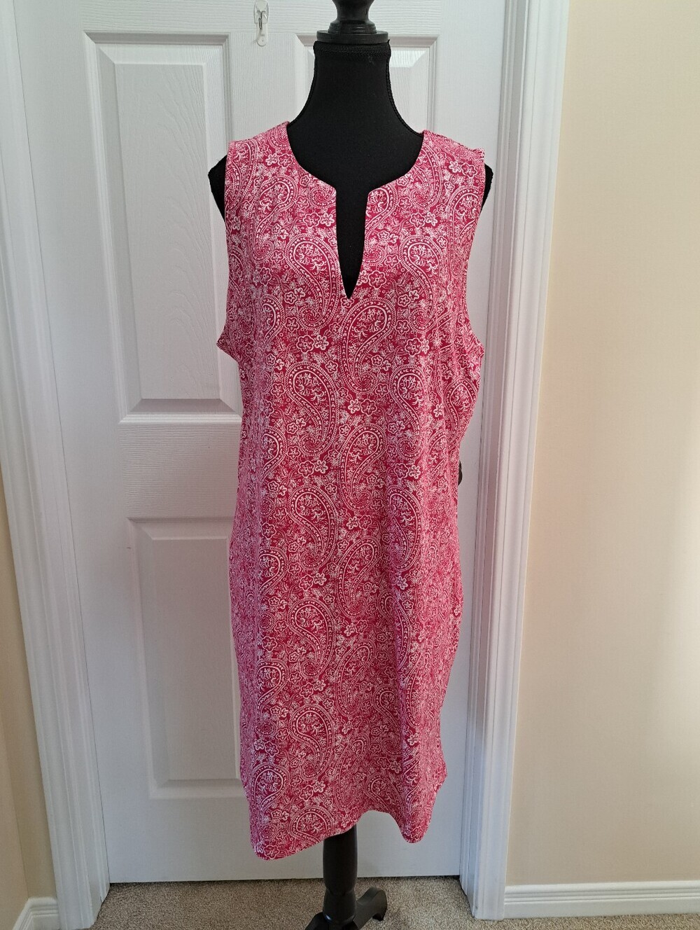 Lands' End Pink Paisley Sleeveless Swim Coverup Womens Size Large Beach Cotton